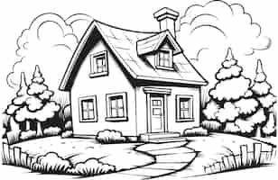 Vecteur gratuit contour noir livres à colorier conception de maison rurale
