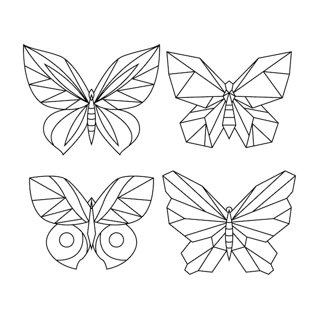 Contour De Papillon Avec Collection De Détails Plats Linéaires