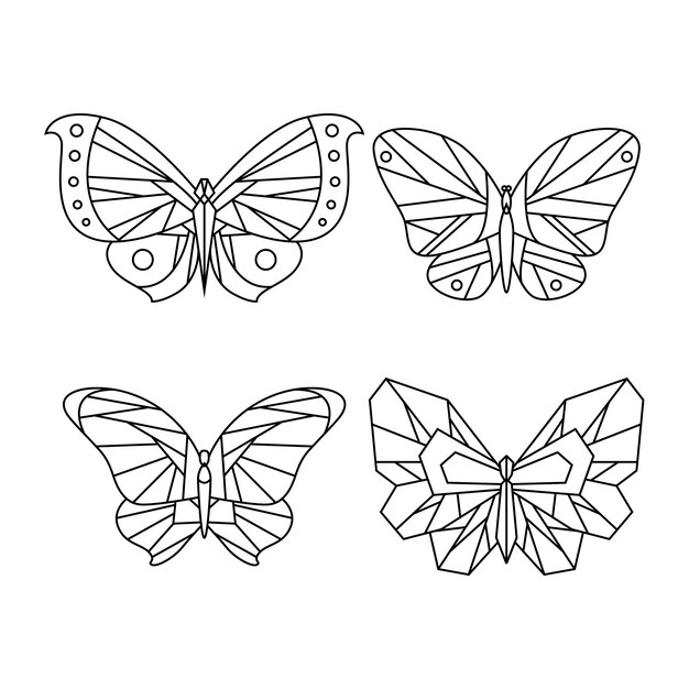 Contour de papillon avec collection de détails plats linéaires