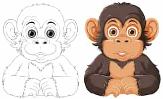 Vecteur gratuit contour de personnage de dessin animé de chimpanzé à colorier