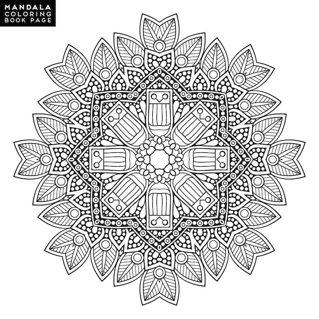 Contournez Mandala Pour Un Livre à Colorier. Ornement Rond Décoratif. Modèle De Thérapie Anti-stress. élément De Conception De Tissage. Logo De Yoga, Arrière-plan Pour L'affiche De Méditation. Forme De Fleur Inhabituelle. Vecteur Oriental.