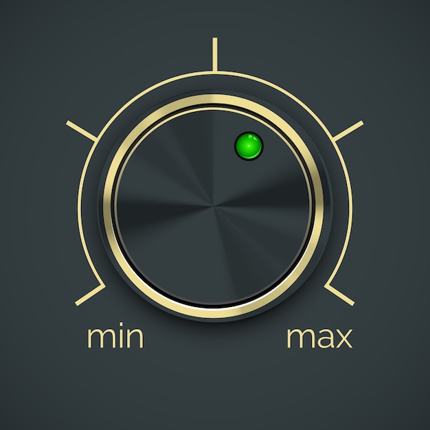 Vecteur gratuit contrôleur métallique circulaire de vecteur avec bouton vert isolé sur fond noir.