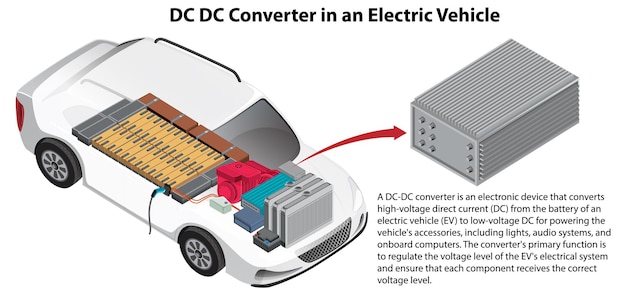 Vecteur gratuit convertisseur cc cc dans un véhicule électrique
