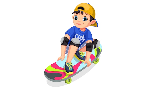 Cool Boy On Skateboard Faisant Des Cascades