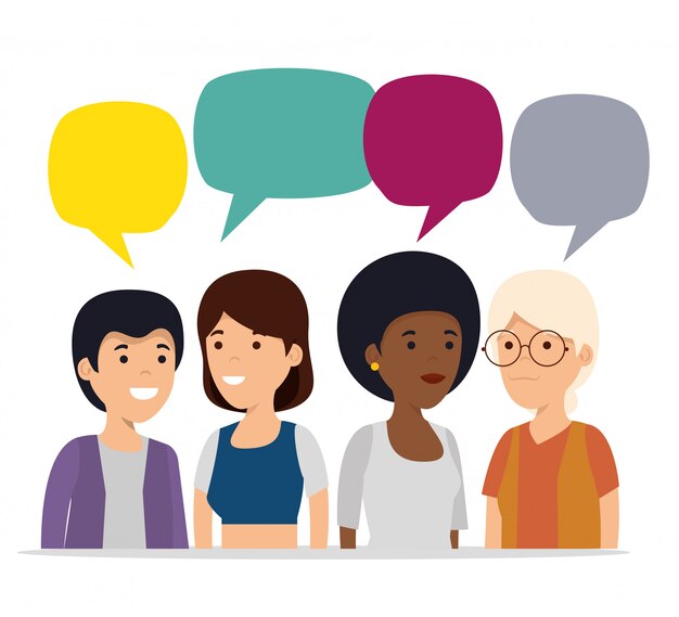 Coopération de personnes avec bulle de discussion sociale