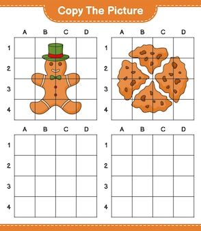 Copiez l'image copiez l'image de gingerbread man et cookie en utilisant des lignes de grille