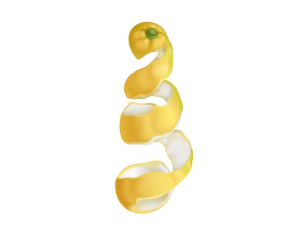 Écorce de citron en spirale sur blanc