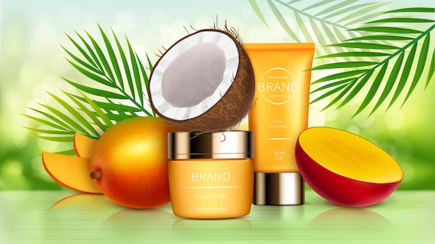 Cosmétiques tropicaux à la mangue et à la noix de coco