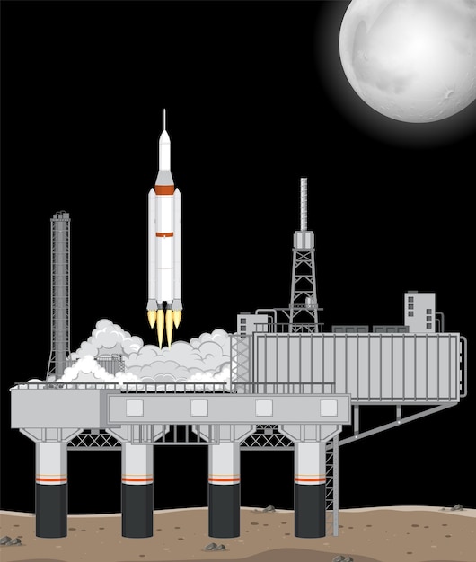 Vecteur gratuit cosmodrome et vecteur de lancement de fusée