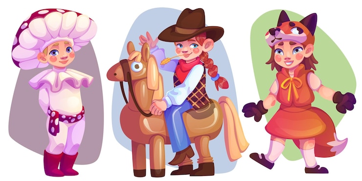 Vecteur gratuit costume d'enfant de carnaval cowboy personnage d'enfant garçon