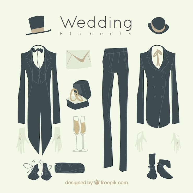 Vecteur gratuit costumes de marié avec d&#39;autres éléments
