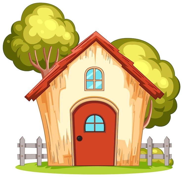 Vecteur gratuit cottage confortable dans un livre de dessins animés
