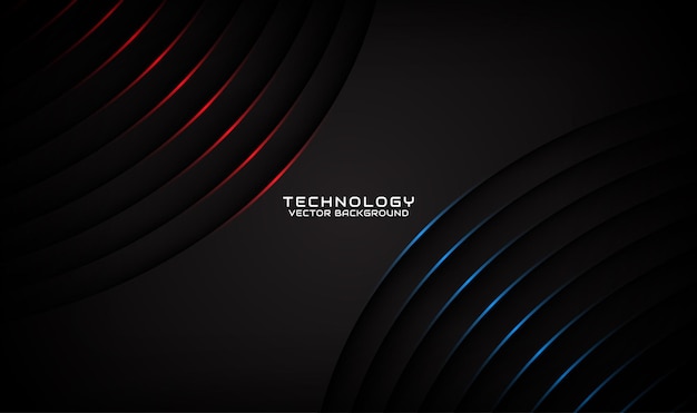 Couche de chevauchement de fond abstrait de technologie noire 3d avec décoration d'effet de lumière bleue rouge