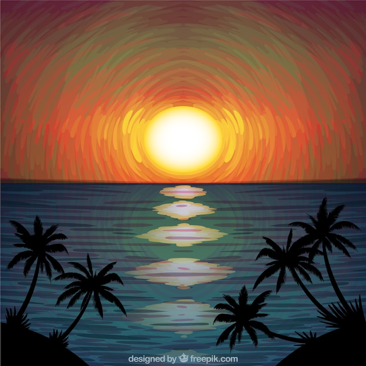 Vecteur gratuit coucher de soleil à la mer