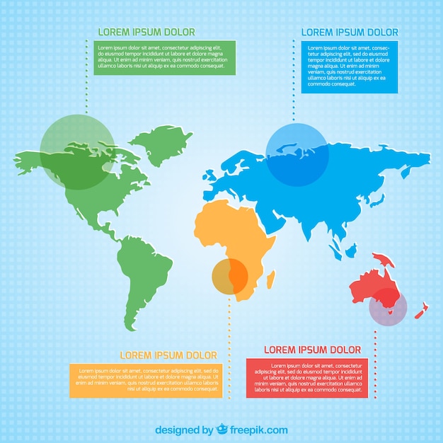 Vecteur gratuit couleur carte du monde infographie