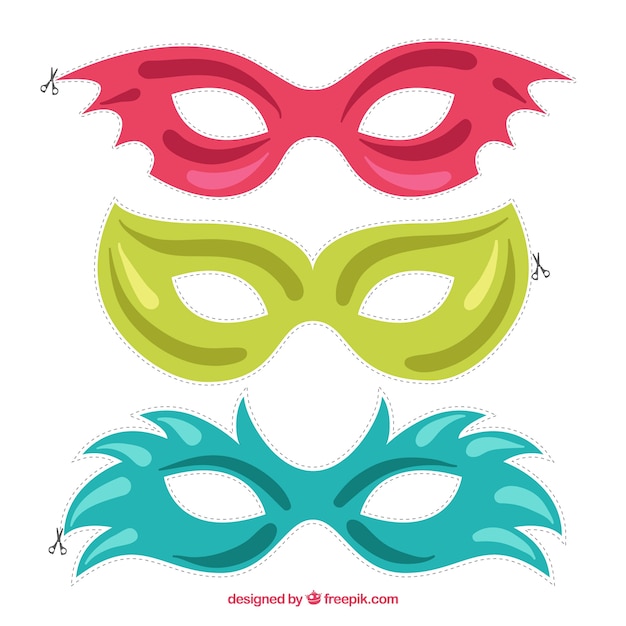 Vecteur gratuit couleurs carnaval découpé masques emballent