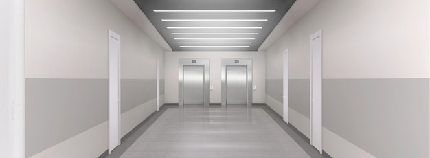 Couloir réaliste avec deux ascenseurs fermés