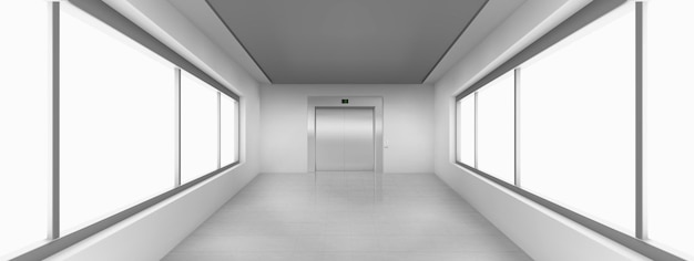 Couloir vide avec grande porte d'ascenseur windows