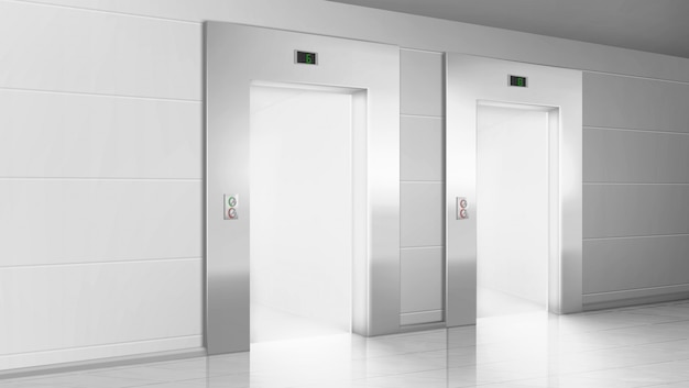 Couloir vide avec la lumière des portes ouvertes des ascenseurs