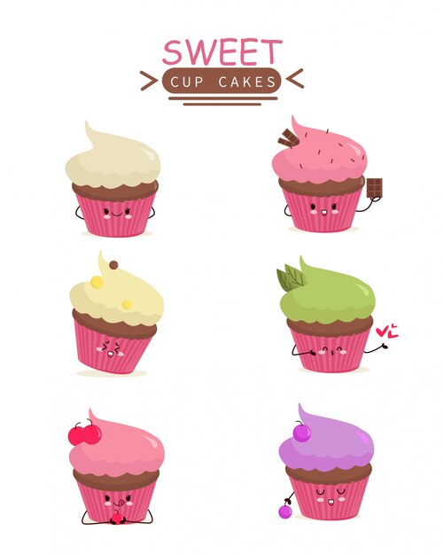 Joyeux Anniversaire Gateaux Sucres Cupcake Fruits Bougies Decoration Celebration Fete Fete Icones Ensemble Vecteur Premium