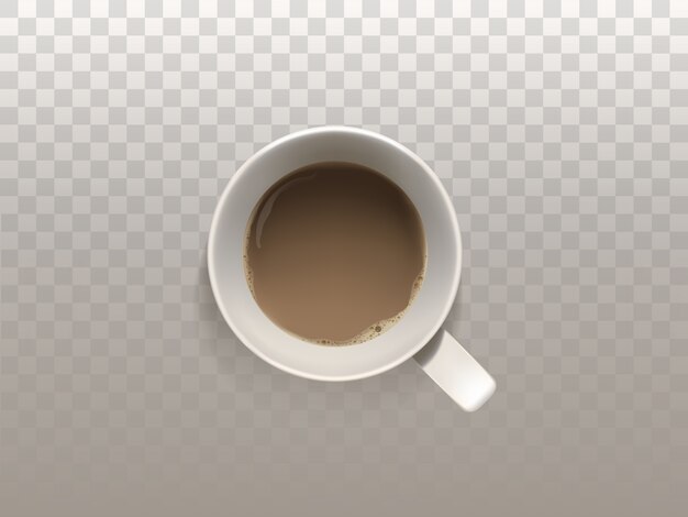 Coupe réaliste 3d de café, vue de dessus, isolée sur fond translucide.