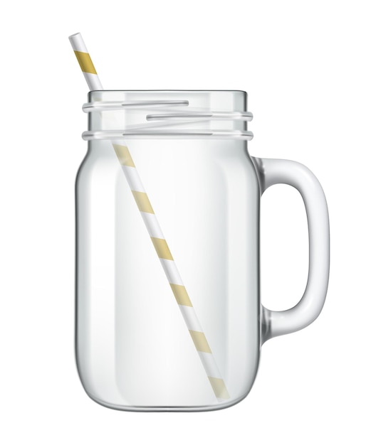Coupe en verre pot réaliste pour composition de smoothie cocktail eau détox d'image isolée sur illustration vectorielle fond blanc