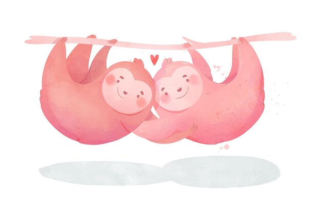 Couple d'animaux aquarelle saint valentin