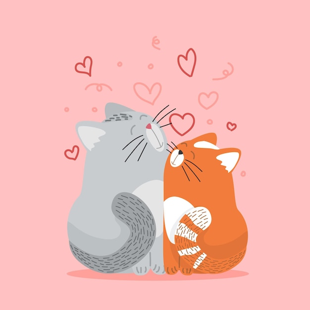 Vecteur gratuit couple d'animaux dessinés à la main pour la saint-valentin