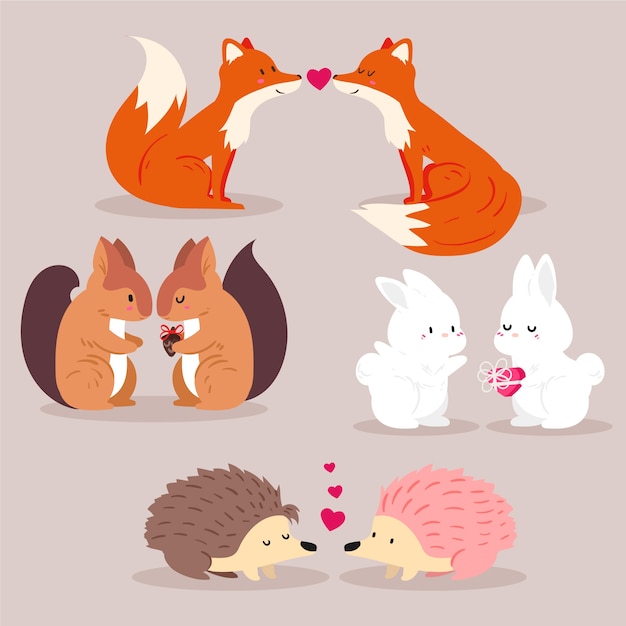 Vecteur gratuit couple d'animaux mignon saint valentin