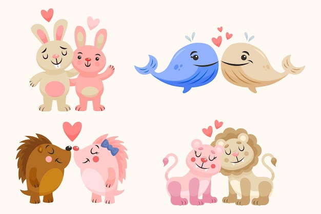 Couple d'animaux mignon saint valentin