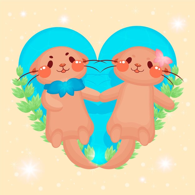 Couple d'animaux mignon saint valentin