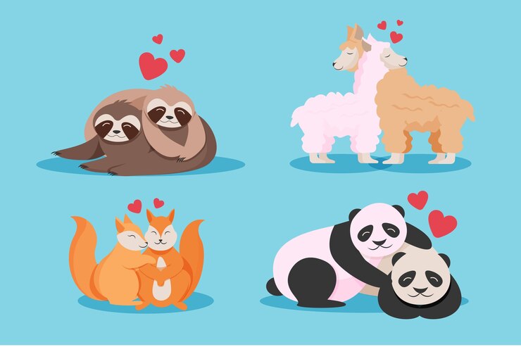 Vecteur gratuit un couple d'animaux mignons pour la saint-valentin