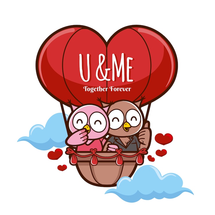 Vecteur gratuit couple d'animaux saint valentin avec hiboux
