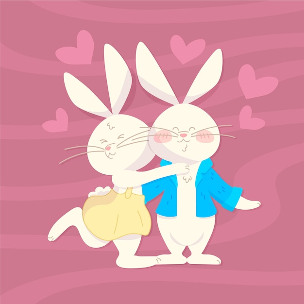 Couple d'animaux de la Saint-Valentin avec des lapins