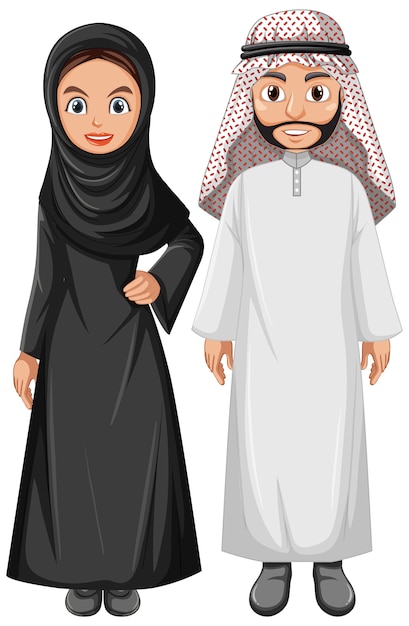 Vecteur gratuit couple arabe adulte portant un personnage de costume arabe