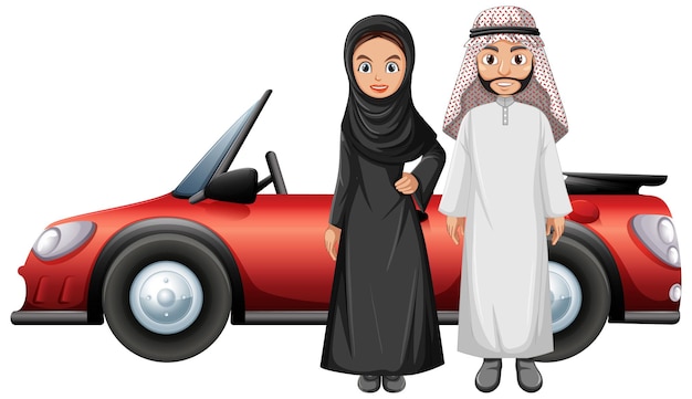 Vecteur gratuit couple arabe devant la voiture