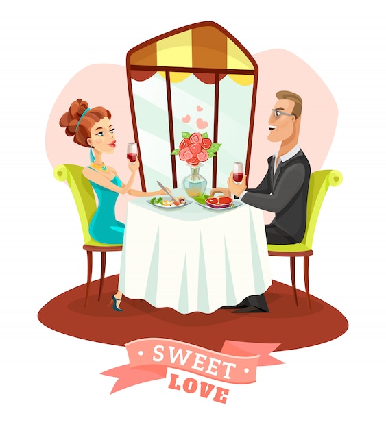 Vecteur gratuit couple ayant un dîner romantique au restaurant