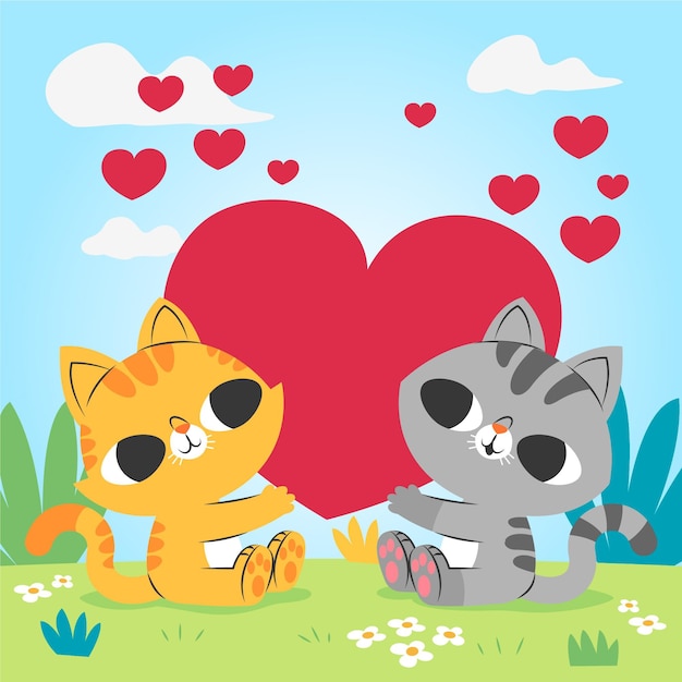 Vecteur gratuit couple de chats mignon saint valentin