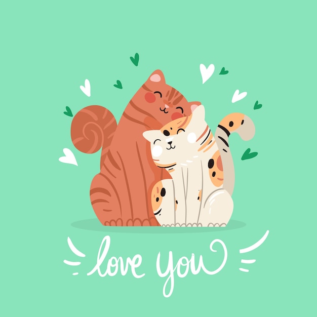 Couple De Chats De Saint Valentin Dessinés à La Main