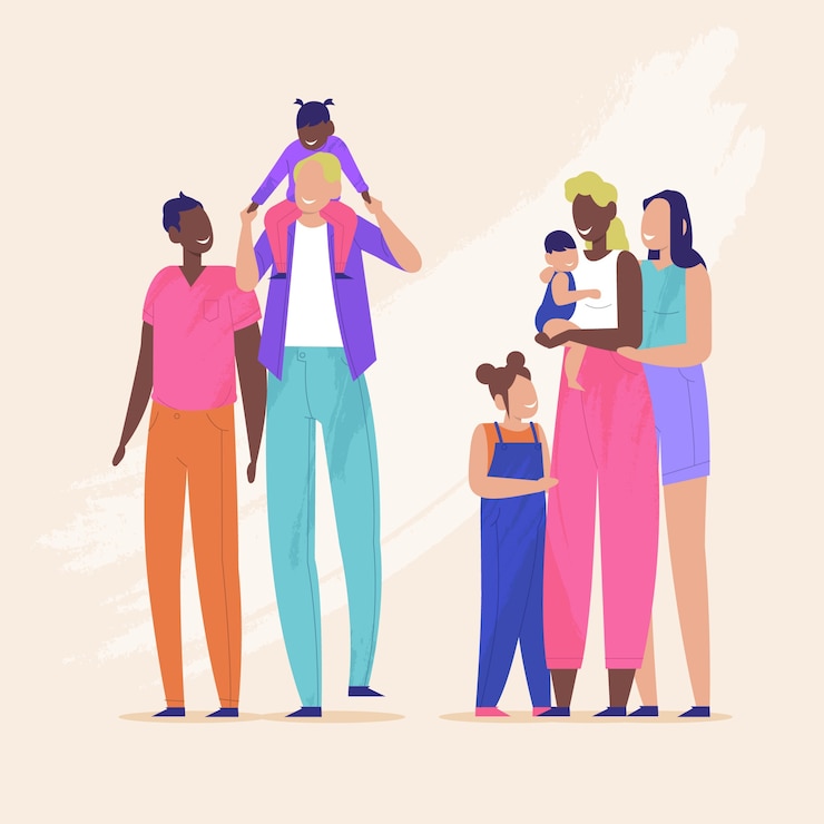 Vecteur gratuit couple et famille sur l'illustration de la journée de la fierté
