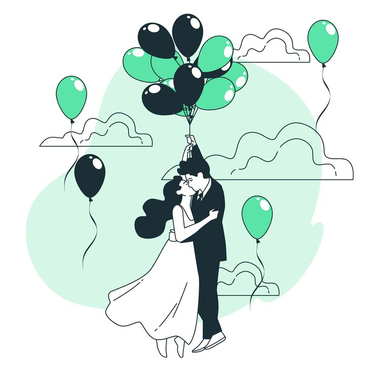 Vecteur gratuit couple flottant avec illustration de concept de ballons