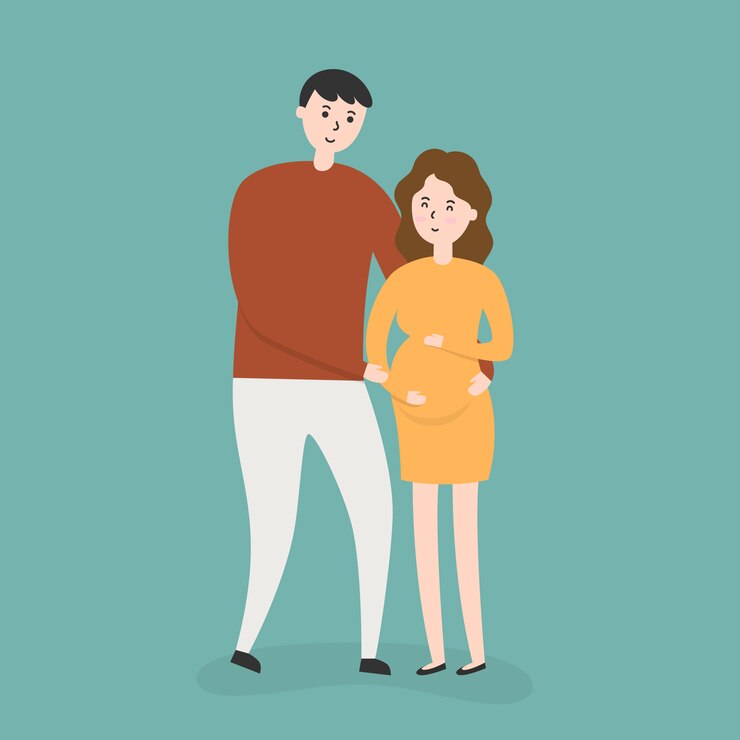 Vecteur gratuit couple heureux avec une femme enceinte