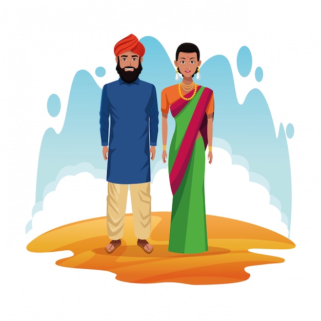 Couple Indien De Dessin Animé De L'inde