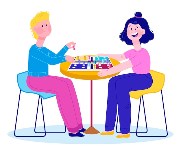 Vecteur gratuit couple jouant au jeu de ludo