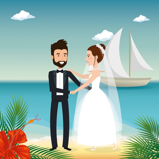 couple juste marié sur la plage