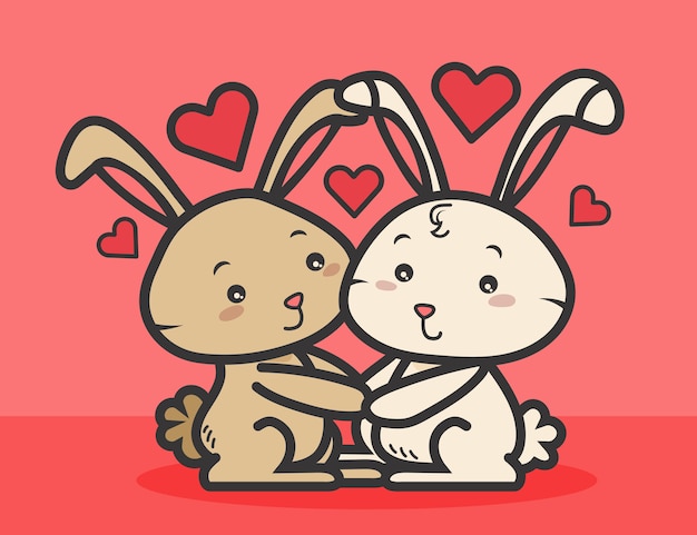 Vecteur gratuit couple de lapin de la saint-valentin