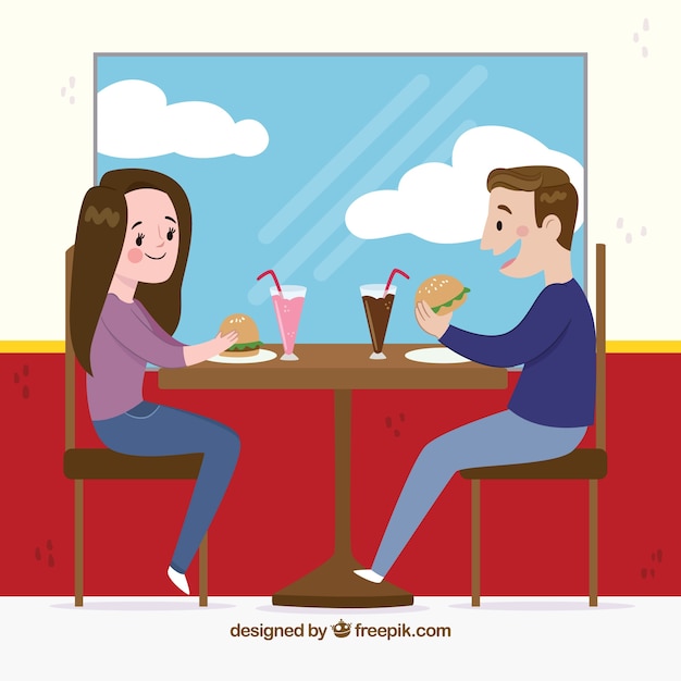 Couple, Manger, Scène, Restaurant