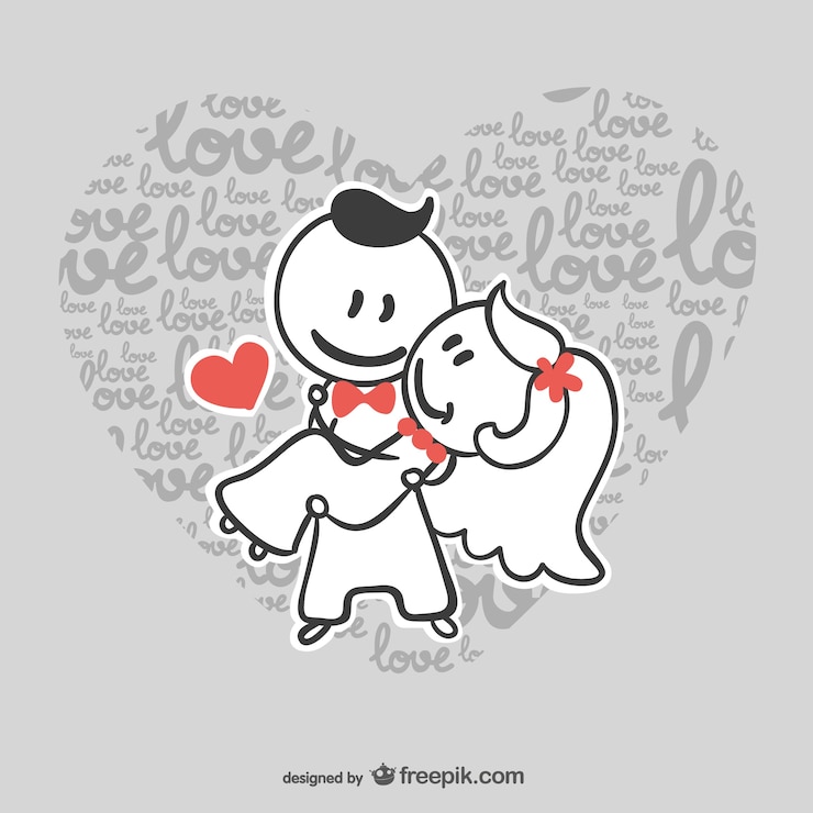 Vecteur gratuit couple de mariage de bande dessinée vecteur