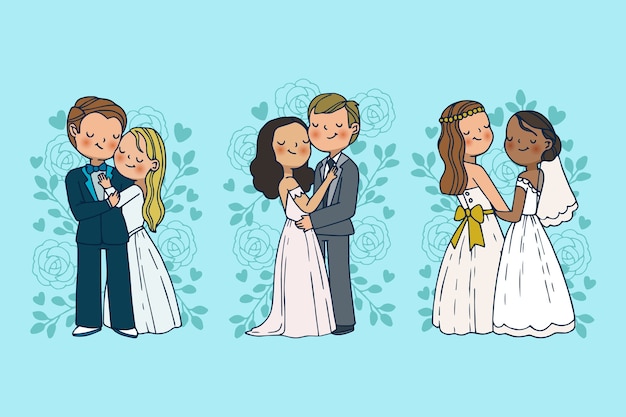 Couple De Mariage Dessiné à La Main