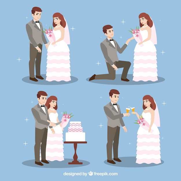 Couple De Mariage Mignon Dans Différentes Postures